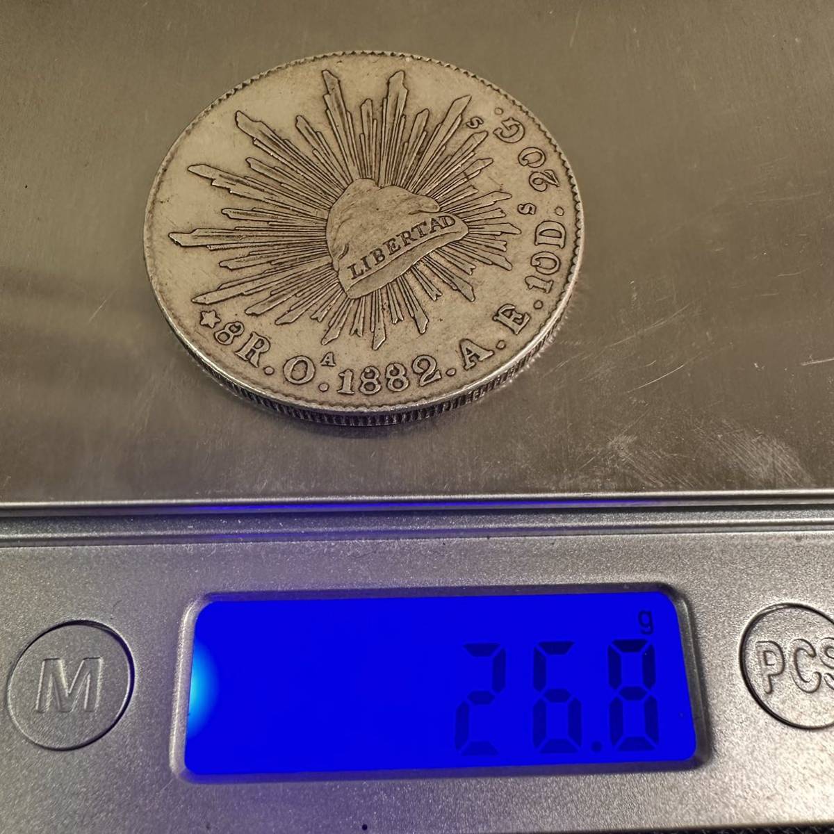 古錢　メキシコ　1882年　大型コイン　F18 大型銀貨 貿易銀 重さ26.8g 大型　美品_画像6