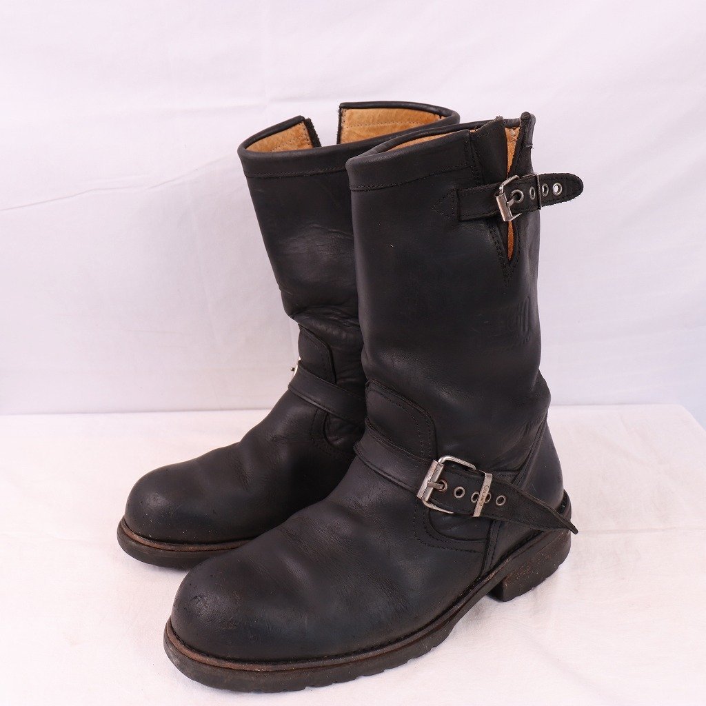 SANCHO engineer boots 42 / 26.5cm rank sun cho meat thickness leather steel tu black black men's old clothes used eb1089