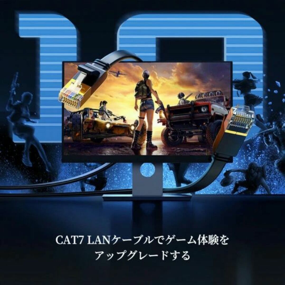 LANケーブル cat7 1m ホワイト カテゴリー7 フラットケーブル 高速