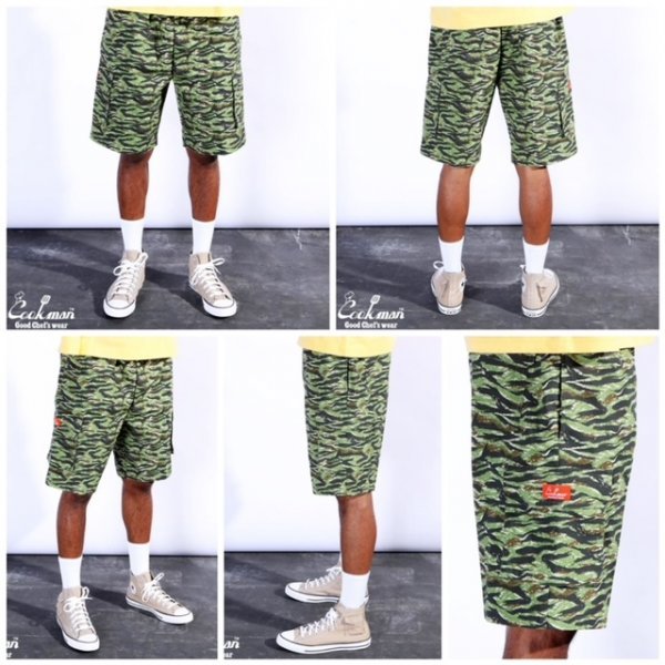 送料0 【COOKMAN】クックマン Chef Pants Short Cargo シェフパンツ ショート カーゴ 231-11931 Ripstop Camo Green (Tiger) (UNISEX)-L_画像6