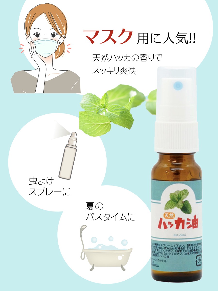 ハッカ油 20ml スプレー ×4本 天然 虫よけ スプレー マスク ハッカオイル 精油 アロマオイル 入浴剤 ゴキブリ コウモリ 網戸 日本製_画像2