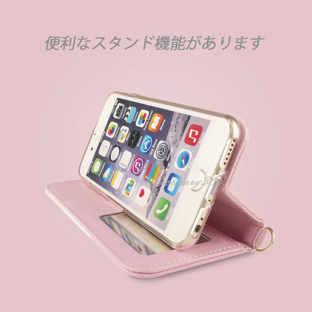 iPhone SE ケース 手帳型 iPhone8 ケース iPhone7 iPhone6s iPhone6 ミラー付き 鏡付き ストラップ付 ピンク 桃 かわいい おしゃれ 人気 安_画像4