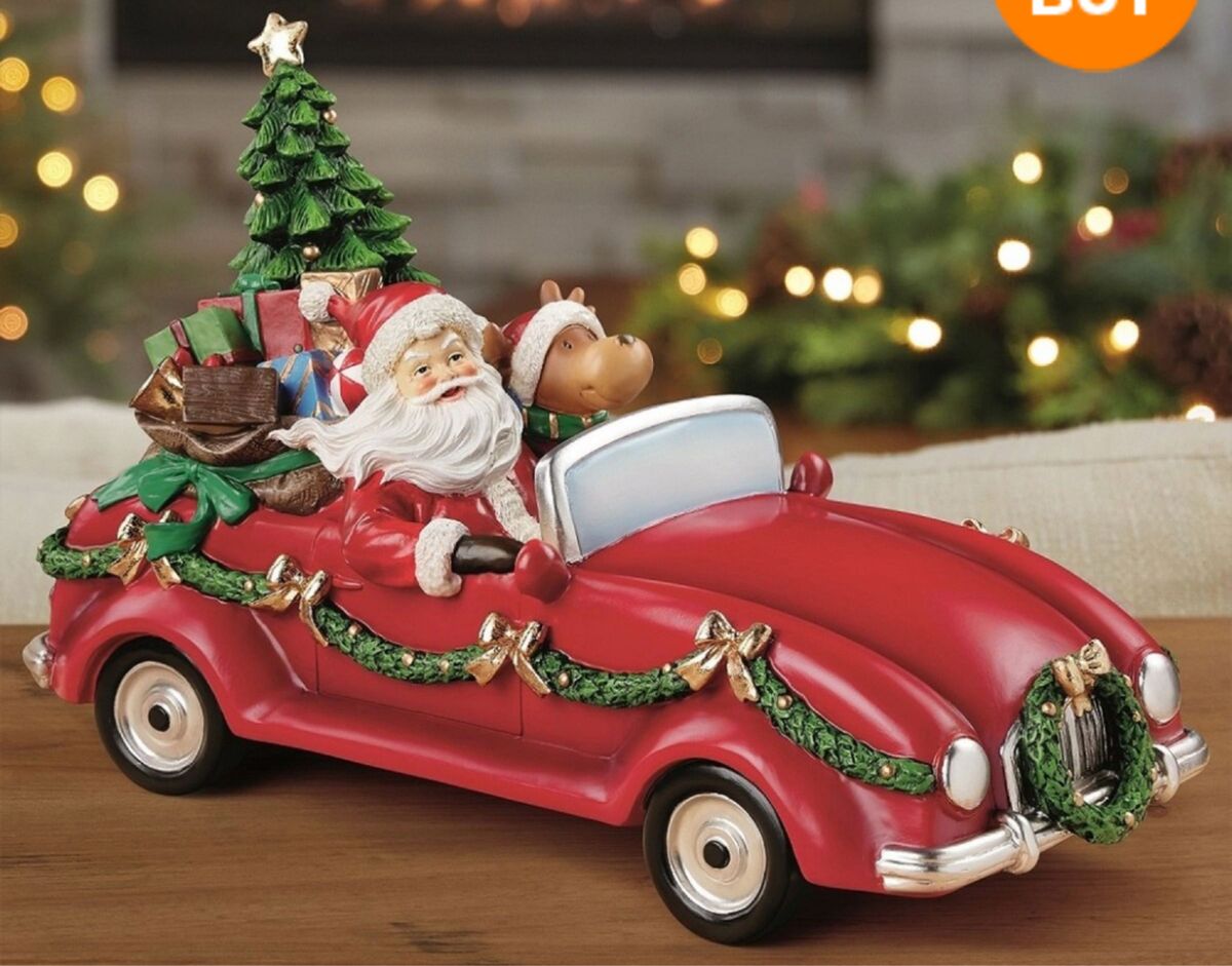 クリスマス 置き物 車 サンタ トナカイ クラシックカー 赤 クリスマス 置き物 車 サンタ トナカイ クラシックカー 赤