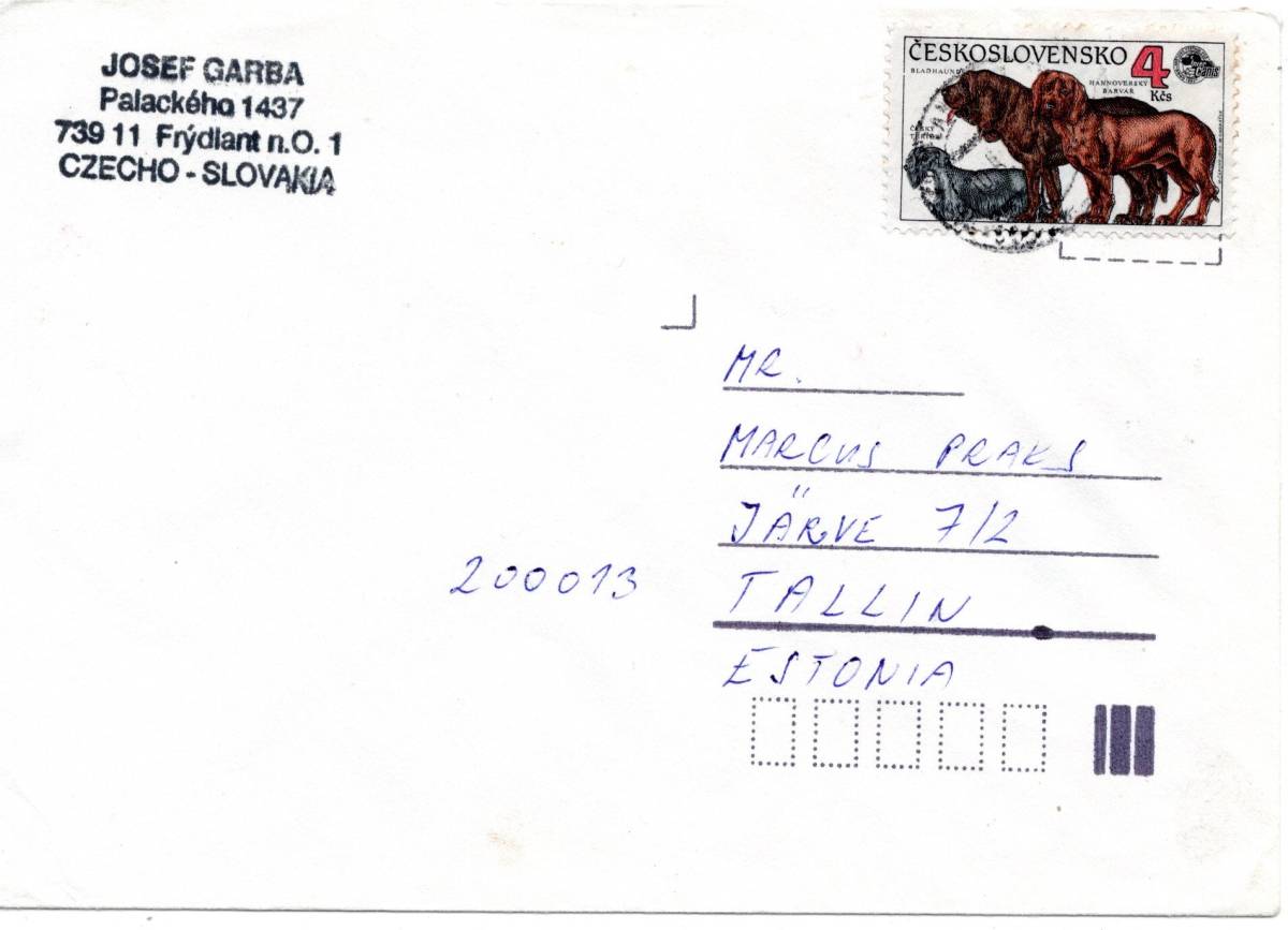 改〒【TCE】72363 - チェコスロバキア・１９９２年・犬・エストニア宛封書_画像1