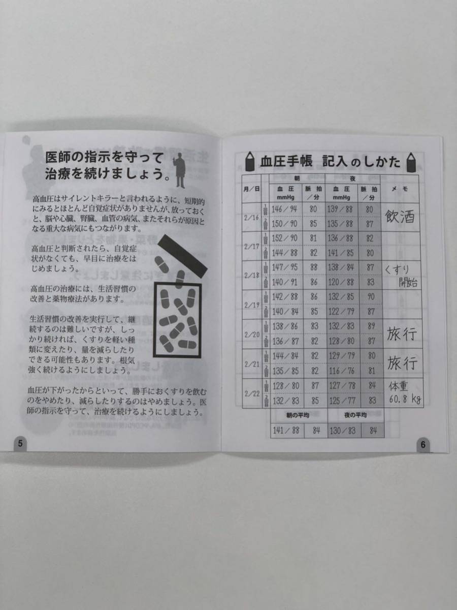 A6サイズ血圧手帳 日本高血圧協会　4冊セット　手帳カバー1枚プレゼント　92週分　644日分　_画像4