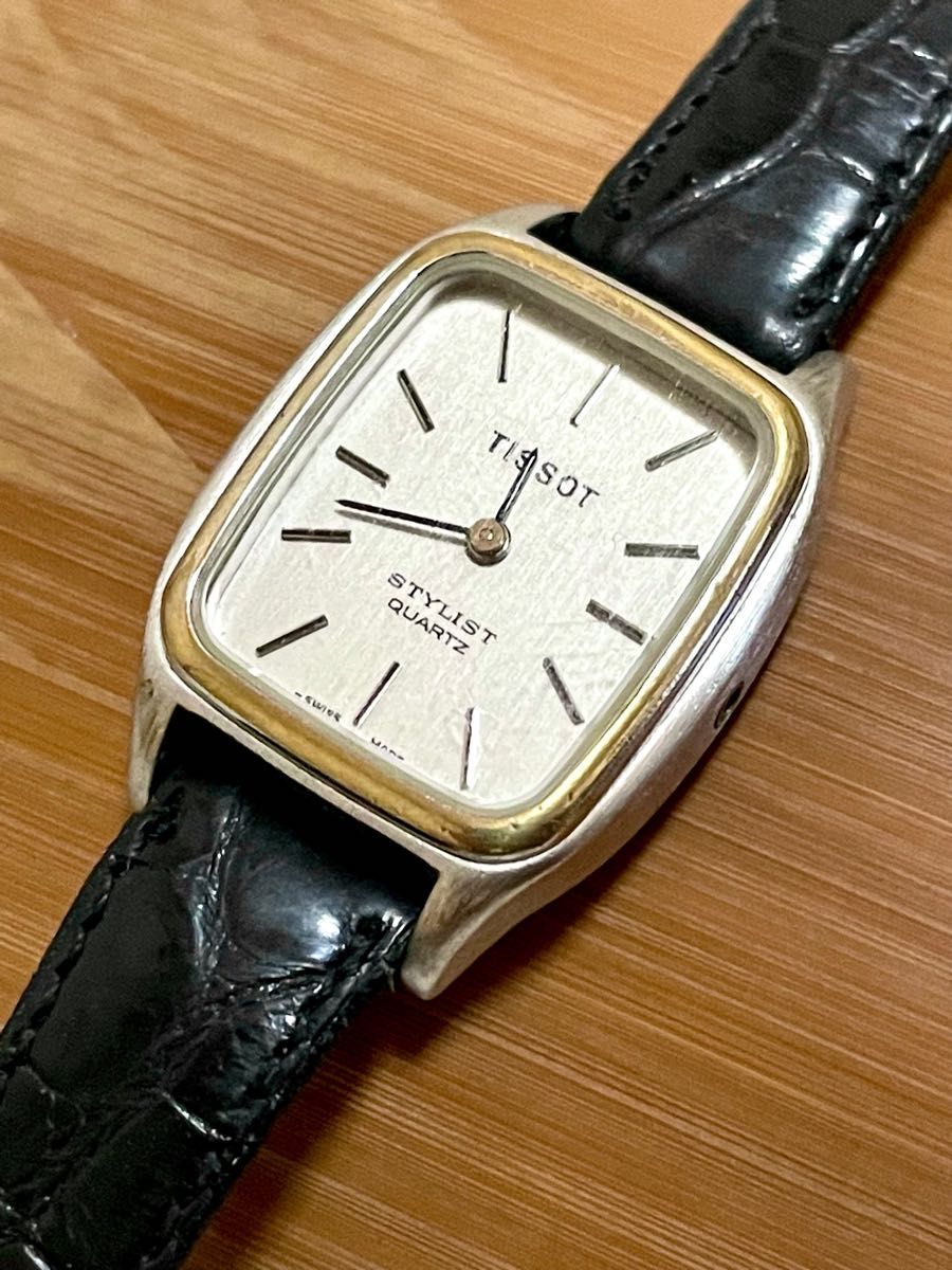 [希少:ヴィンテージ/稼働品]TISSOT STYLIST ティソ スタイリスト/スイス製/プッシュ式/レクタンギュラー/腕時計