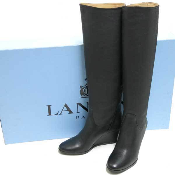 新品 LANVIN BOOT WEDGE 75 size36 NOIR ブラック 黒 AW53CFARIP6B ランバン ウエッジソール シープレザー ロング ブーツ