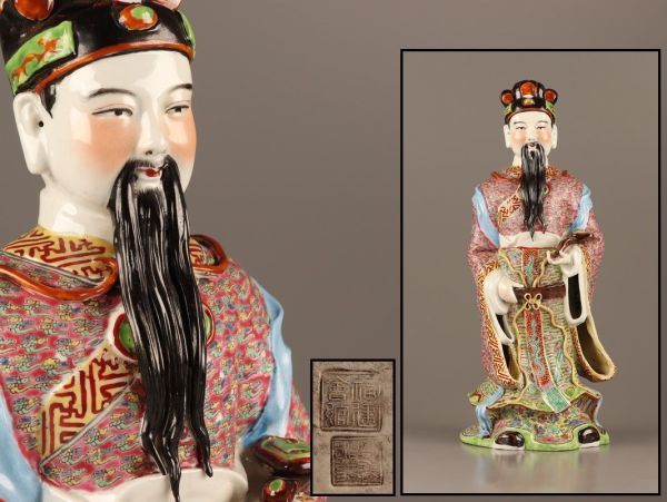 中国古玩 唐物 清代 十錦 粉彩 人物 置物 時代物 極上品 初だし品 C2549-