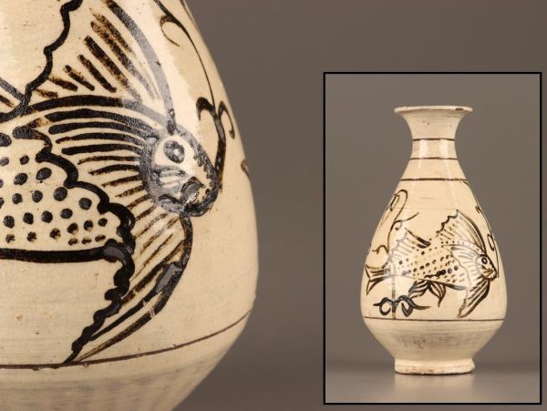 古美術 朝鮮古陶磁器 李朝 鶏竜山 白磁 鉄絵 花瓶 時代物 極上品 初だし品 C2668