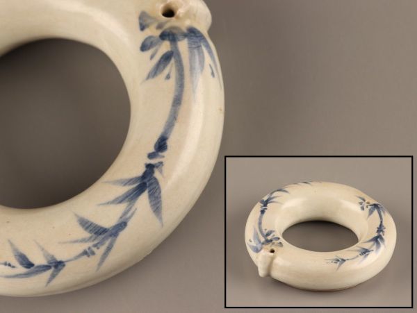 古美術 朝鮮古陶磁器 書道具 李朝 白磁 染付 水滴 時代物 極上品 初だし品 C2745