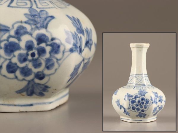 古美術 朝鮮古陶磁器 李朝 白磁 染付 面取 花瓶 時代物 極上品 初だし品 C2853