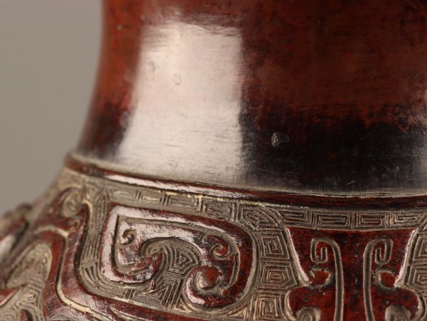 中国古玩 唐物 古銅造 饕餮文 双耳 遊環 花瓶 時代物 極上品 初だし品 C3059_画像5