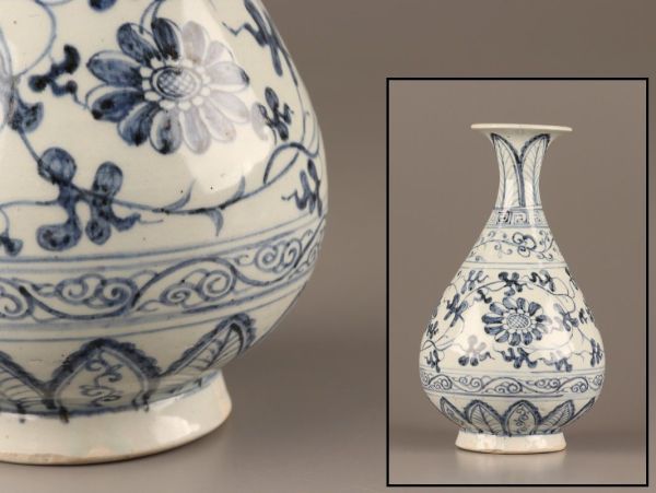 中国古玩 唐物 明代 染付 青華 花瓶 時代物 極上品 初だし品 C3050