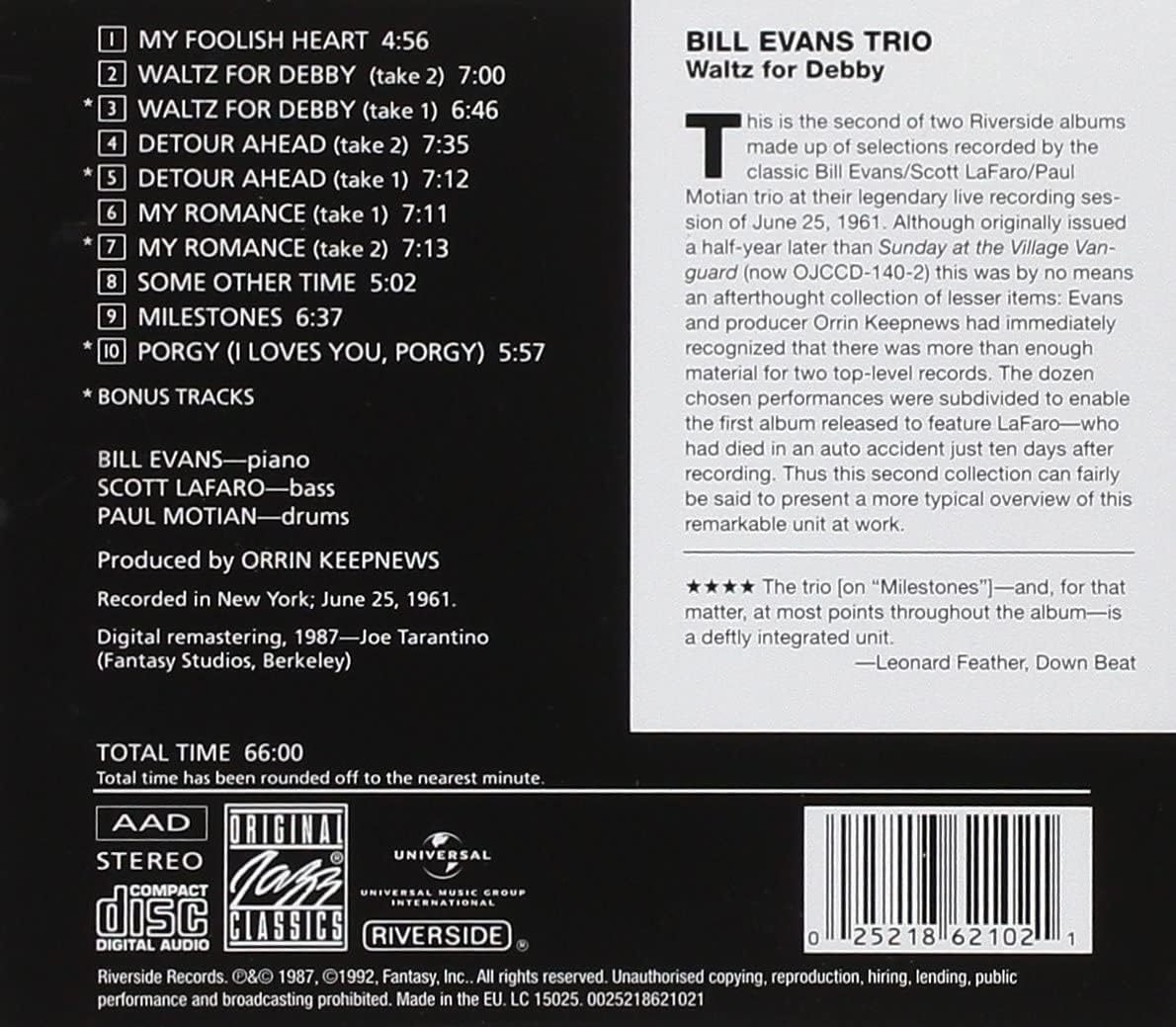 Waltz for Debby ビル・エヴァンス 輸入盤CD_画像2