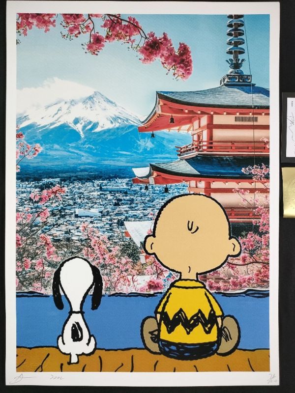 世界限定100枚 DEATH NYC アートポスター 34 SNOOPY スヌーピー チャーリーブラウン 浅間神社 富士山 桜 ポップアート_画像1