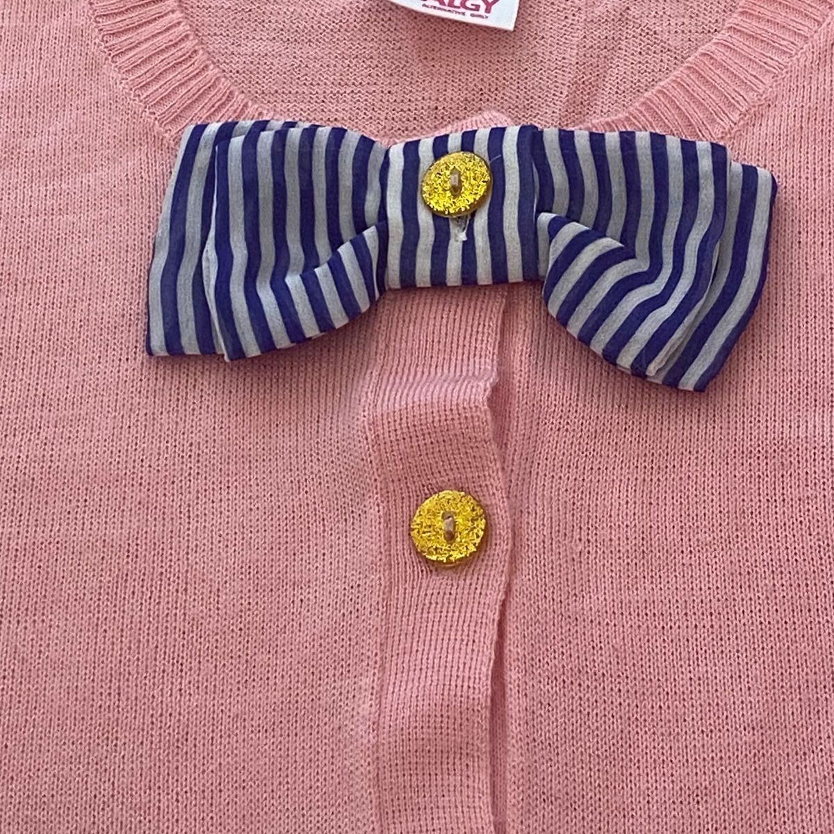 子供服 美品 ALGY アルジー カーディガン 薄め ピンク ボタンラメ 160  pink クルーネック