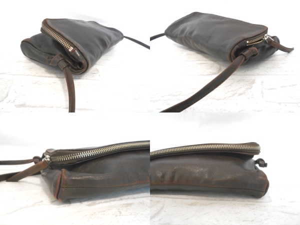 ( postage included! ) agnes b. Agnes B Brown ram leather naname.. shoulder bag ( tea original leather lambskin sheep leather bag pochette 