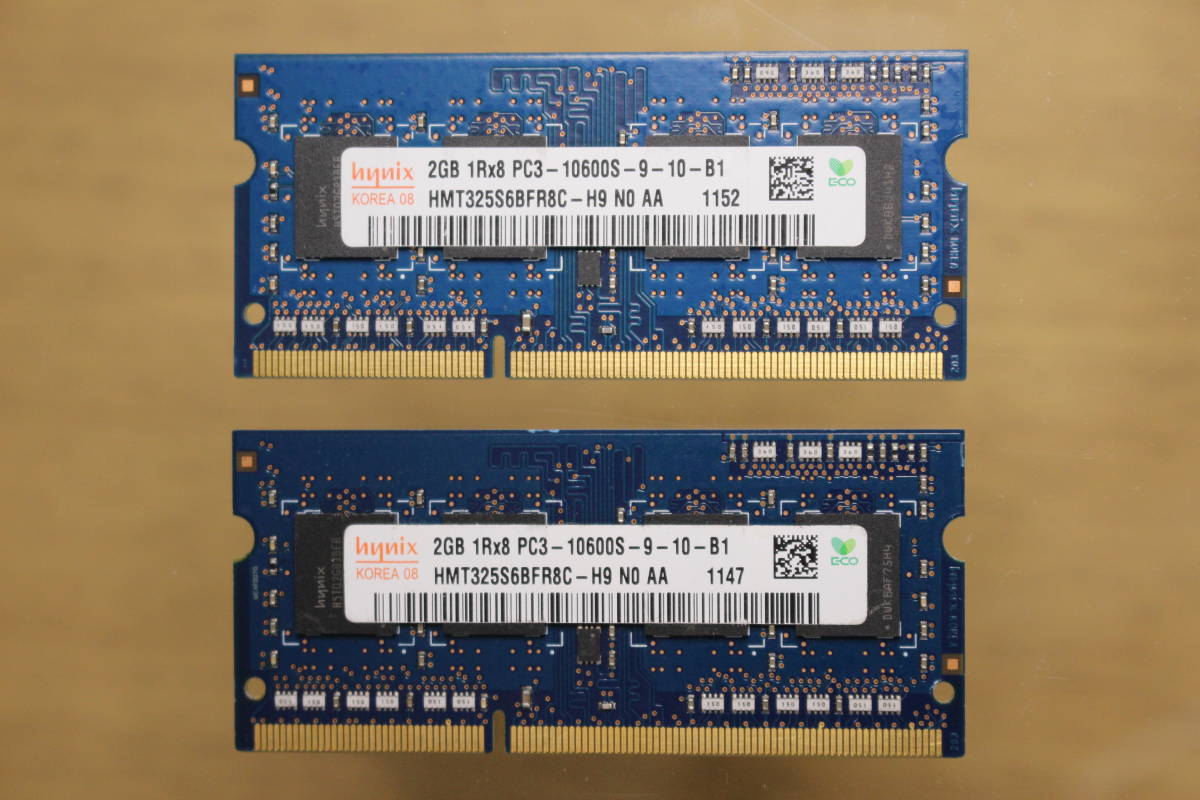 ノートパソコン用メモリ SO-DIMM DDR3-1333(PC3-10600S) 2GB×2枚 合計4GB 1Rx8 hynix_画像1