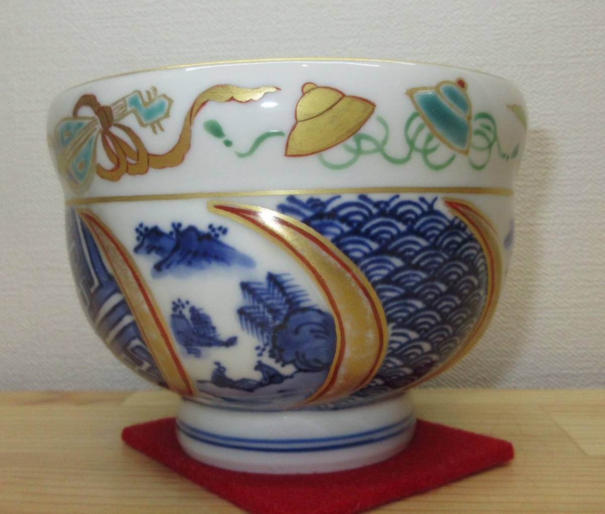 【メール便無料】 茶碗 逢絢亭】茶道具 京焼 共 林淡幽 五山窯 宝捻の図 色絵 茶碗