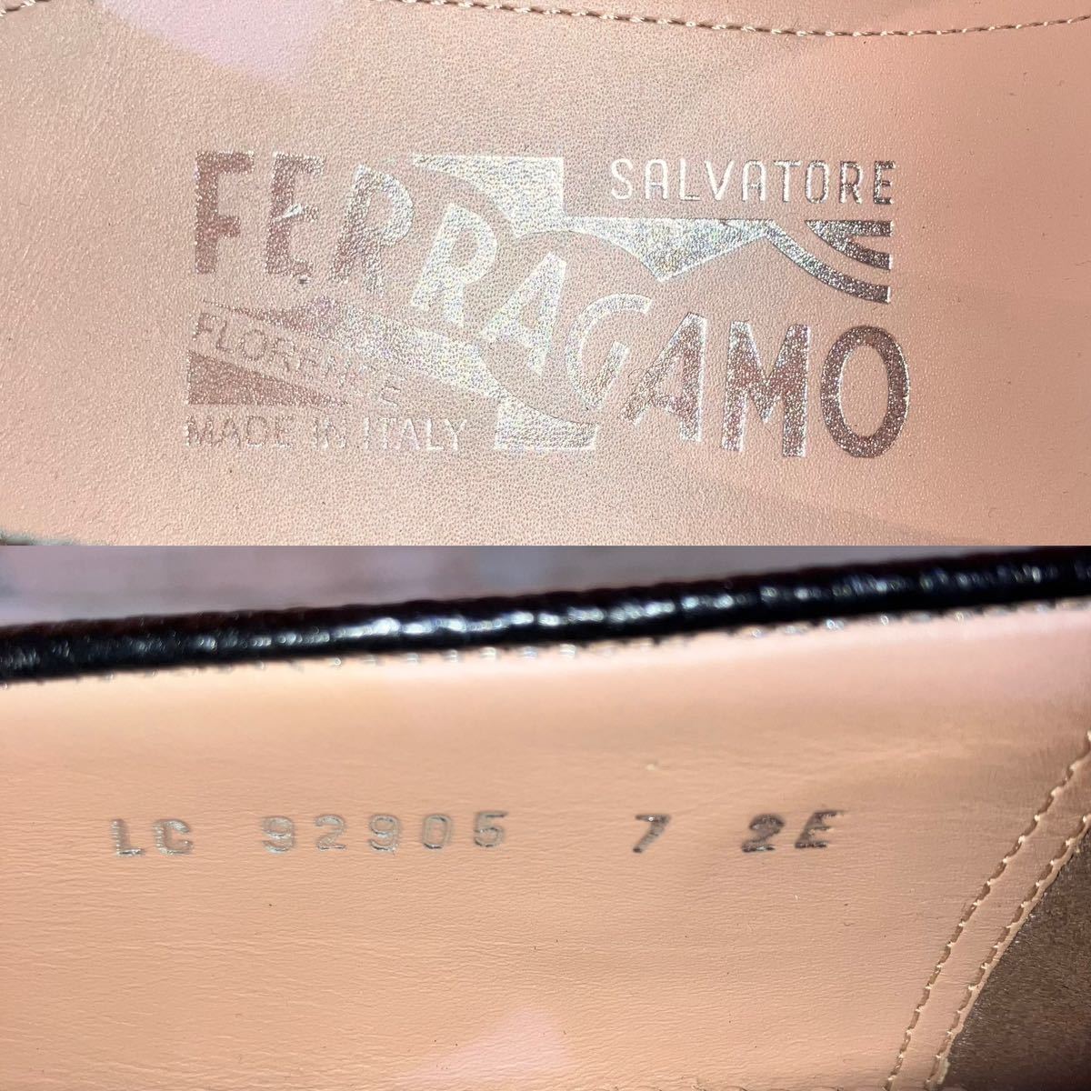 【定価十万程・着用一回以下】Salvatore Ferragamo フェラガモ ガンチーニ ビットローファー US7EE 25.0-25.5cm程 黒 型押カーフ リザード_画像10