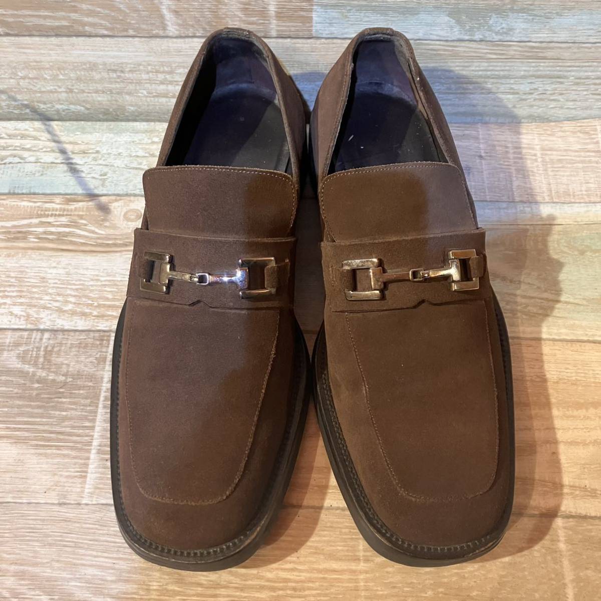  Италия производства GUCCI Gucci замша bit Loafer квадратное tu темно-коричневый 40 1/2E 25.5-26.0cm соответствующий gun chi-ni монета кисточка 