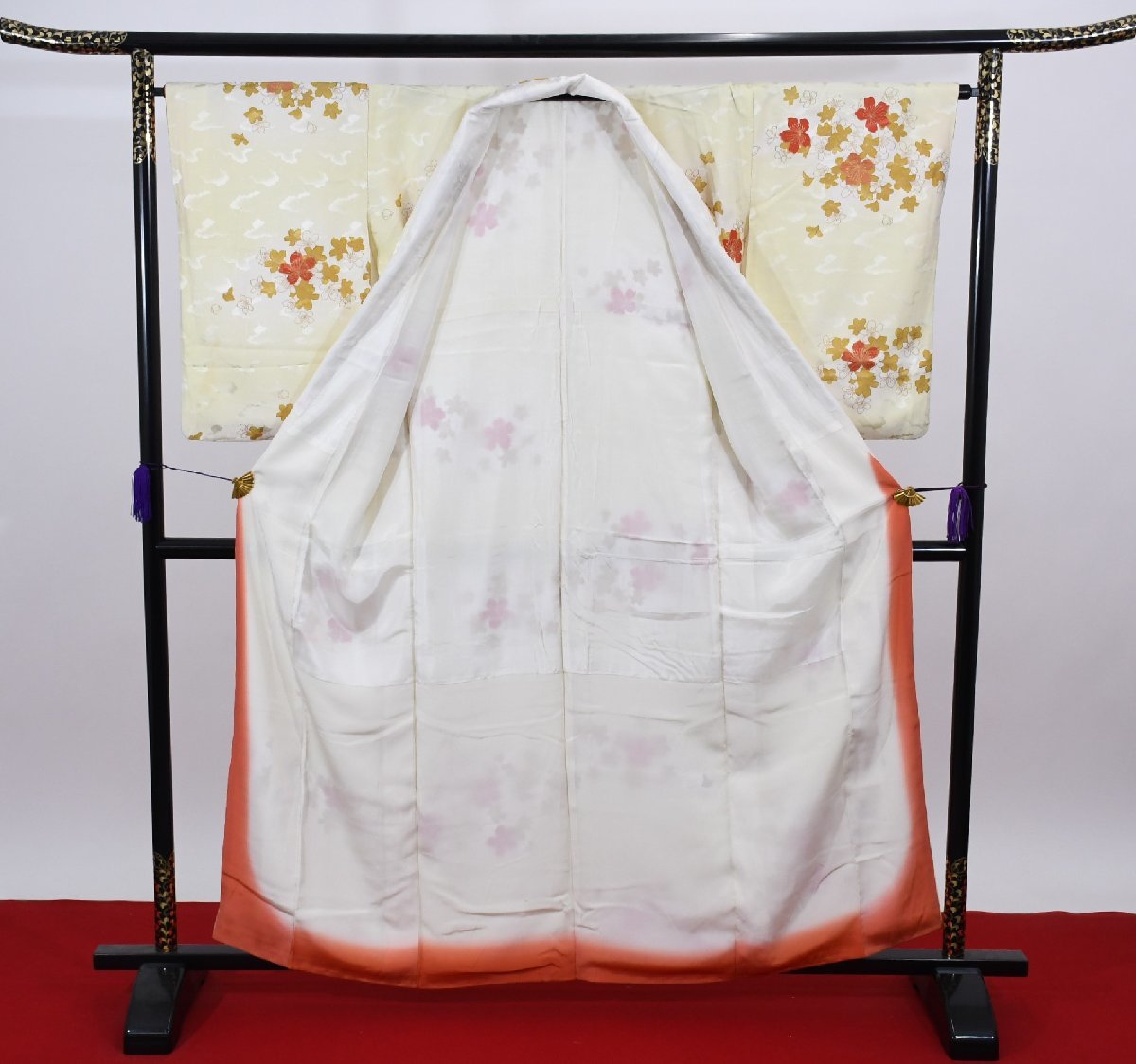 小紋 着物 袷 桜 花 リメイク素材 身丈154cm 裄丈67cm ★ kb-5177 桜庭呉服店_画像9