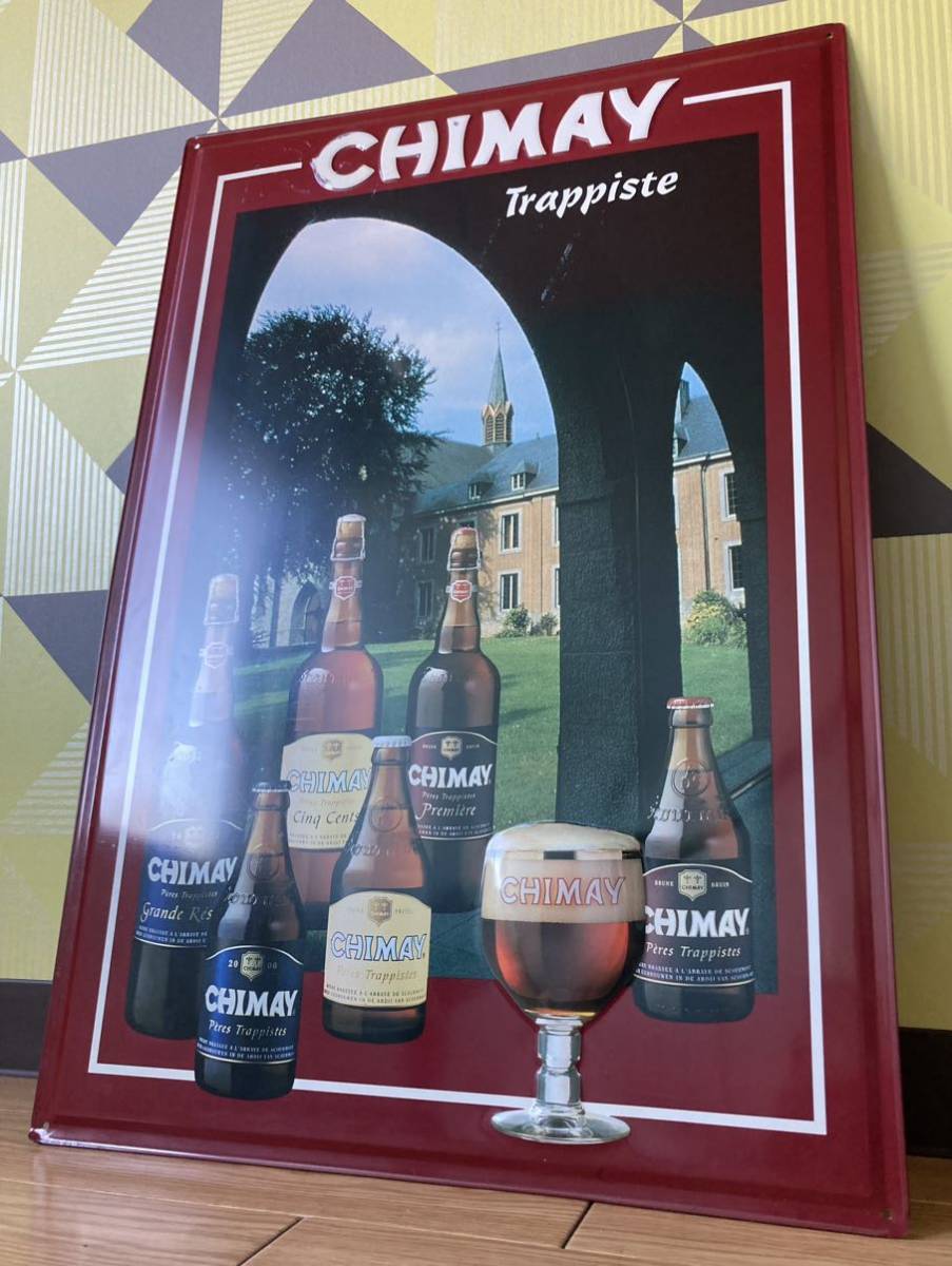 シメイ ビール 巨大 看板 ビンテージ メタル サイン 壁掛け プレート ベルギー CHIMAY アンティーク 昭和 レトロ バー ガレージ 酒 グッズの画像1