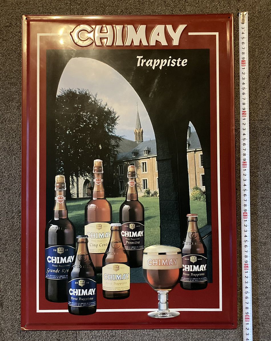 シメイ ビール 巨大 看板 ビンテージ メタル サイン 壁掛け プレート ベルギー CHIMAY アンティーク 昭和 レトロ バー ガレージ 酒 グッズの画像3