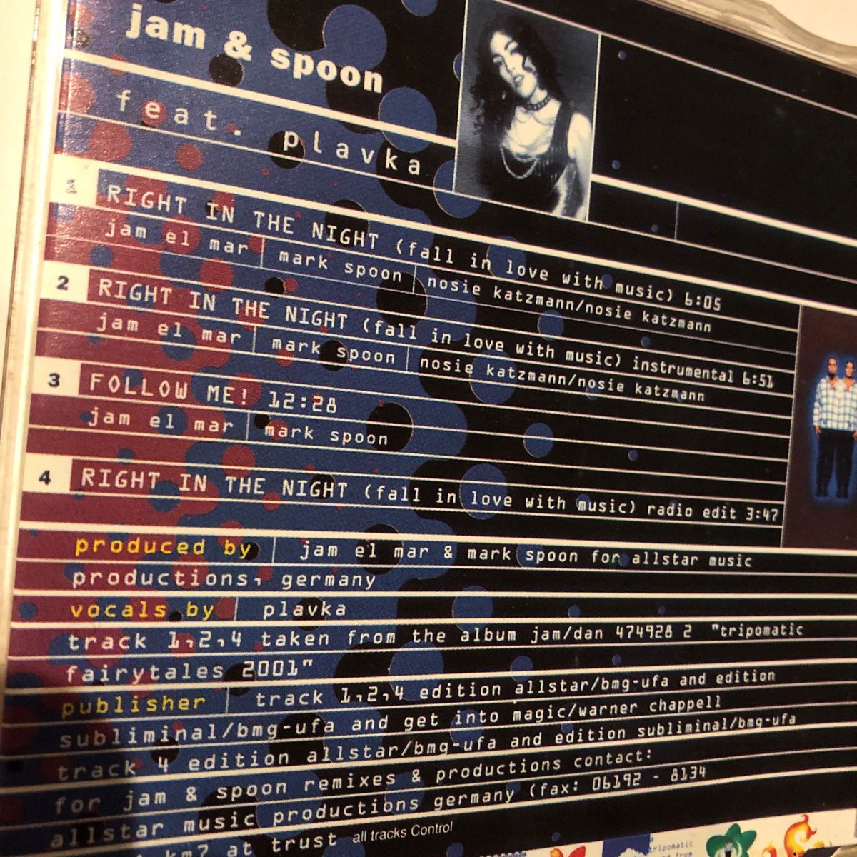 JAM&SPOON／ジャム&スプーン RIGHT IN THE NIGHT feat Plavka トランス テクノ 洋楽CD