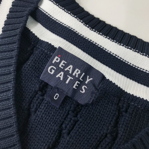 【1円】PEARLY GATES パーリーゲイツ Vネック ニットベスト ロゴ ワッペン ネイビー系 0 [240101029447]_画像6