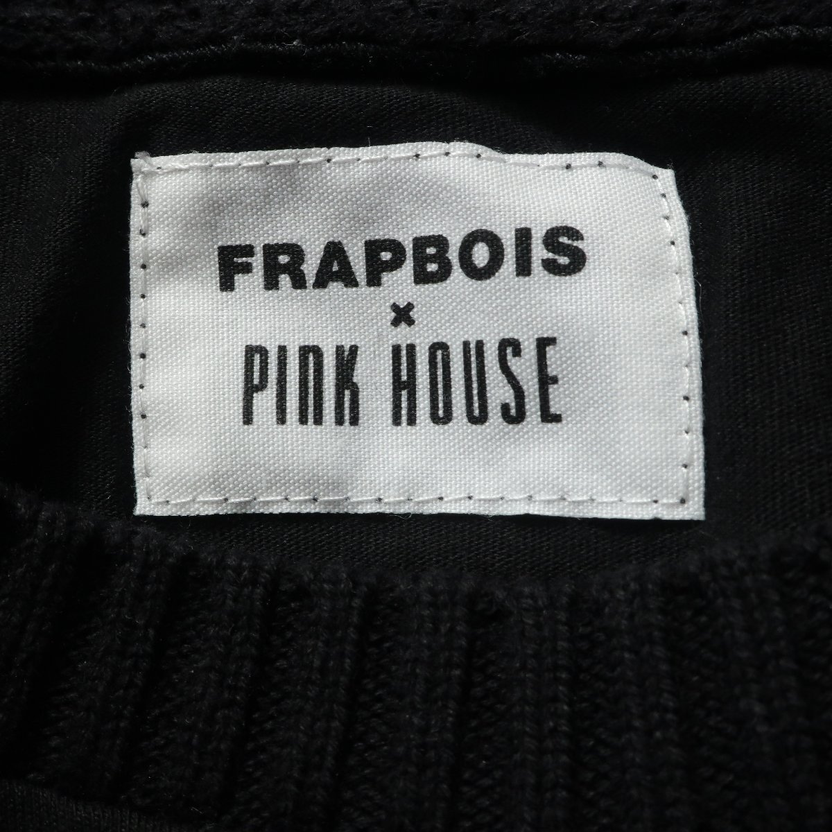 【美品】ピンクハウス×フラボア FRAPBOIS★Tシャツ カットソー 1サイズ ロゴ刺しゅう 袖飾り 個性的デザイン 黒系 z4899_画像8