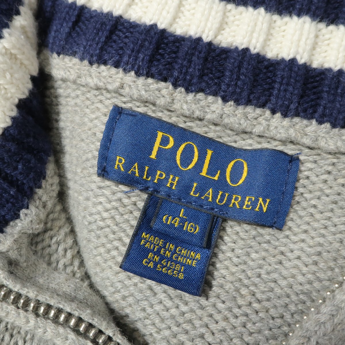 RALPH LAUREN ラルフローレン★ビックポニー刺しゅう♪ニット フルジップ セーター グレー系 ボーイズ L14～16 秋冬 着回し力抜群 z5036_画像7