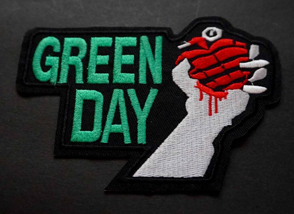 黒赤緑GD左手■新品 『GREEN DAY グリーン.ディ』アメリカ パンク・ロックバンド　刺繍ワッペン■ミュージック 音楽■ 洋服・衣類・衣服DIY