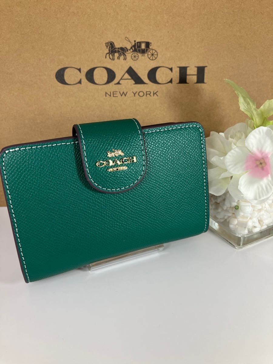 coach 二つ折り 財布 グリーン