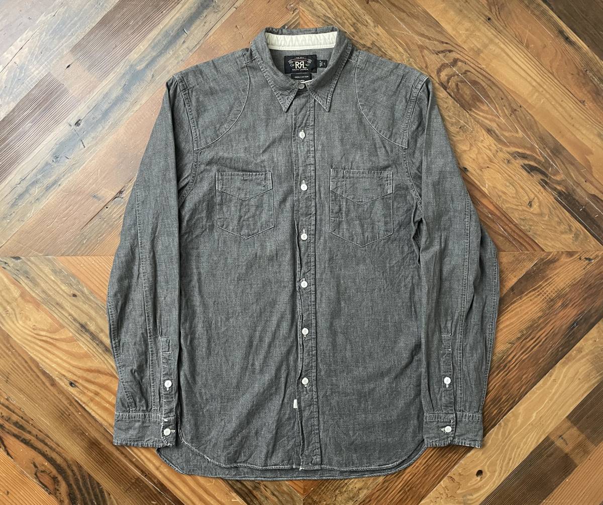 RRL BLACK CHAMBRAY SHIRTS / 黒シャンブレー ブラック S_画像1