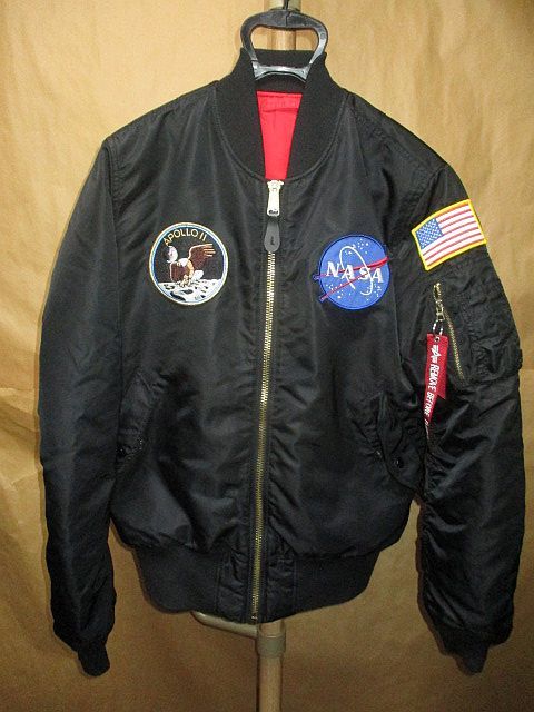 ALPHA アルファ　NASA コラボ　MA-1 　刺繍　アポロデザイン　フライト　ジャケット　黒　L_画像1