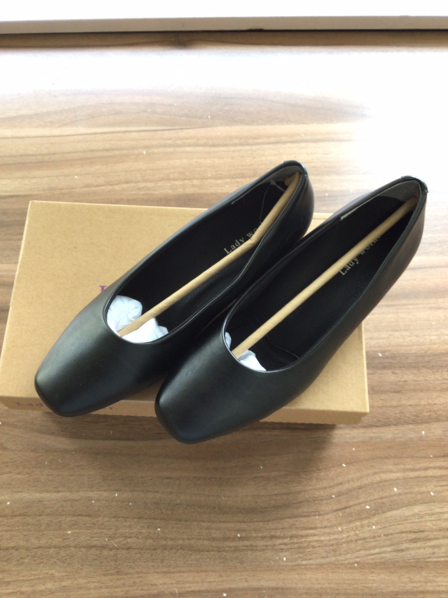 retiwa- car wide width 3E corresponding 3.5cm heel square tu plain pumps lady's LO-18570 black 24.0 cm 3E