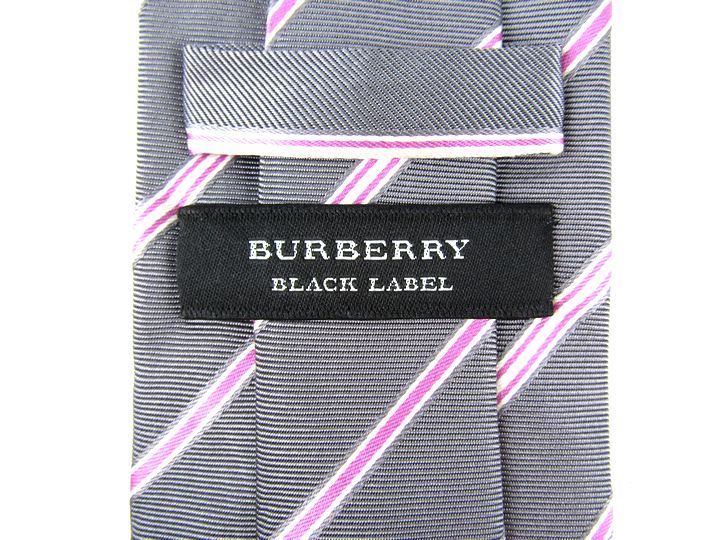 バーバリーブラックレーベル ブランドネクタイ ストライプ柄 ホースマーク シルク 日本製 メンズ グレー BURBERRY BLACK LABEL_画像3