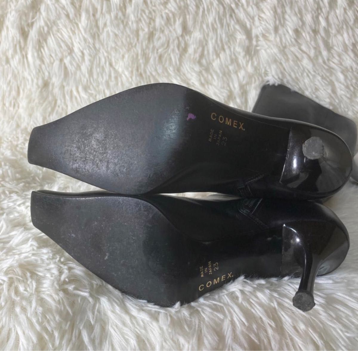 【美品】COMEX コメックス ロングブーツ スクエアトゥ 黒 ブラック レザー 本革 日本製 23cm おしゃれ 靴 シューズ