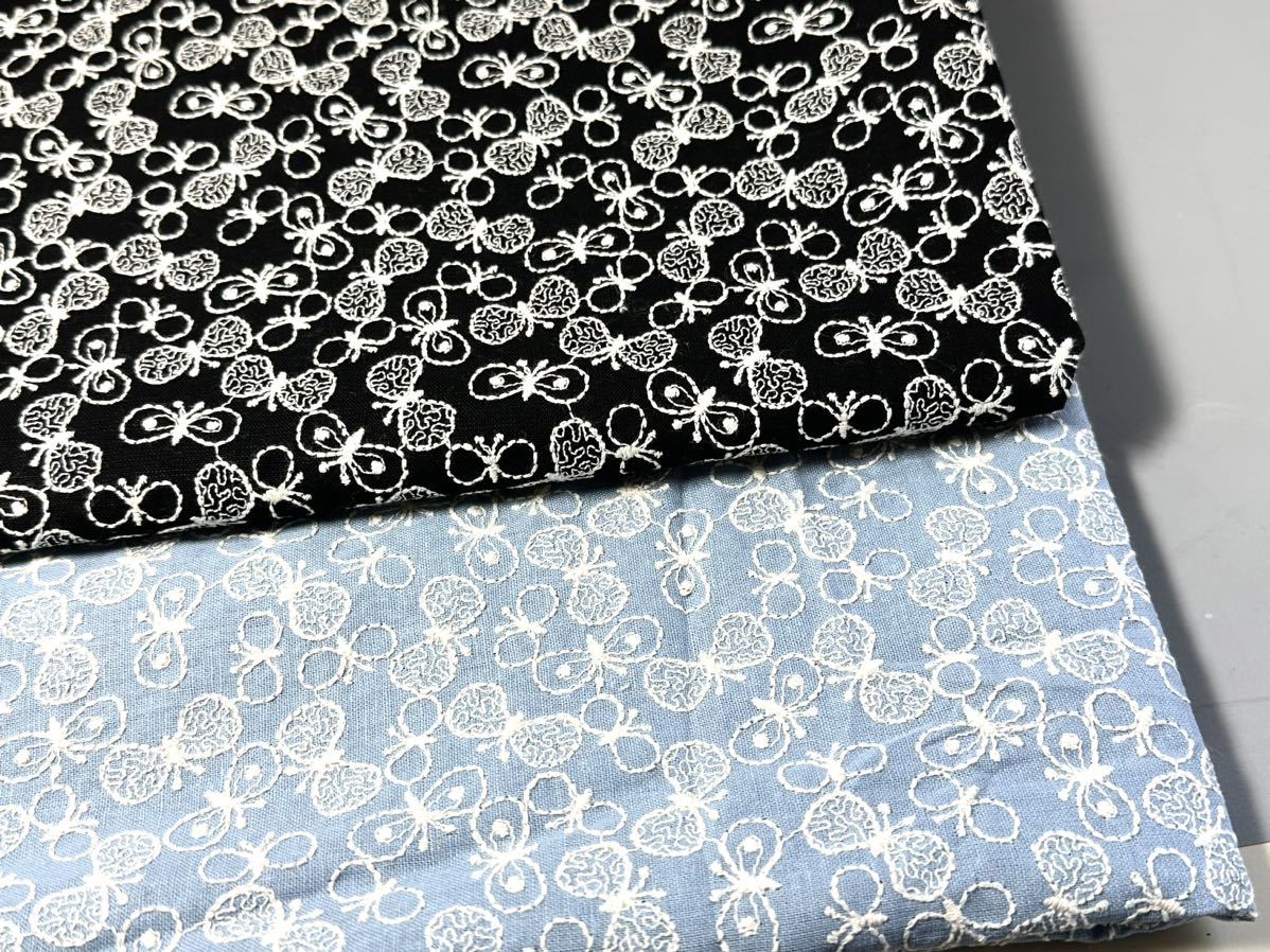 刺繍・シーチング、リネン生地・幅130ｃｍ×50ｃｍ・水色.蝶々.追加可能・_画像4