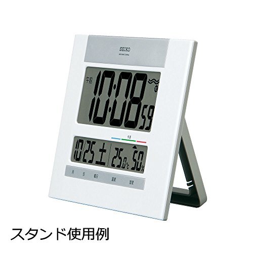 セイコークロック 掛け時計 置き時計 兼用 電波 デジタル カレンダー 快適度 温度 湿度 表示 薄型 白 パール SQ429W_画像3