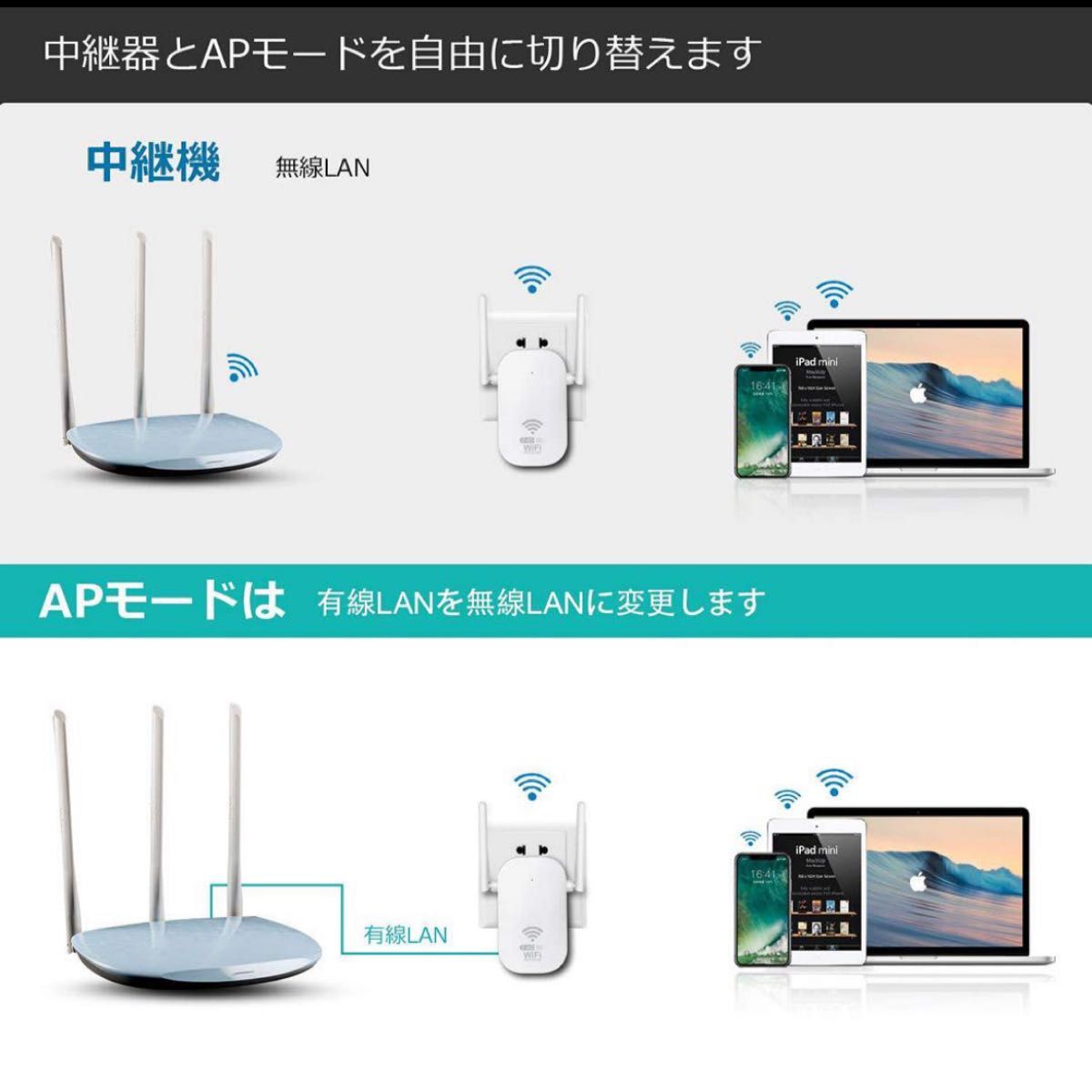 WIFI 中継機 WiFi 無線LAN 中継器 11ac対応 AC1200
