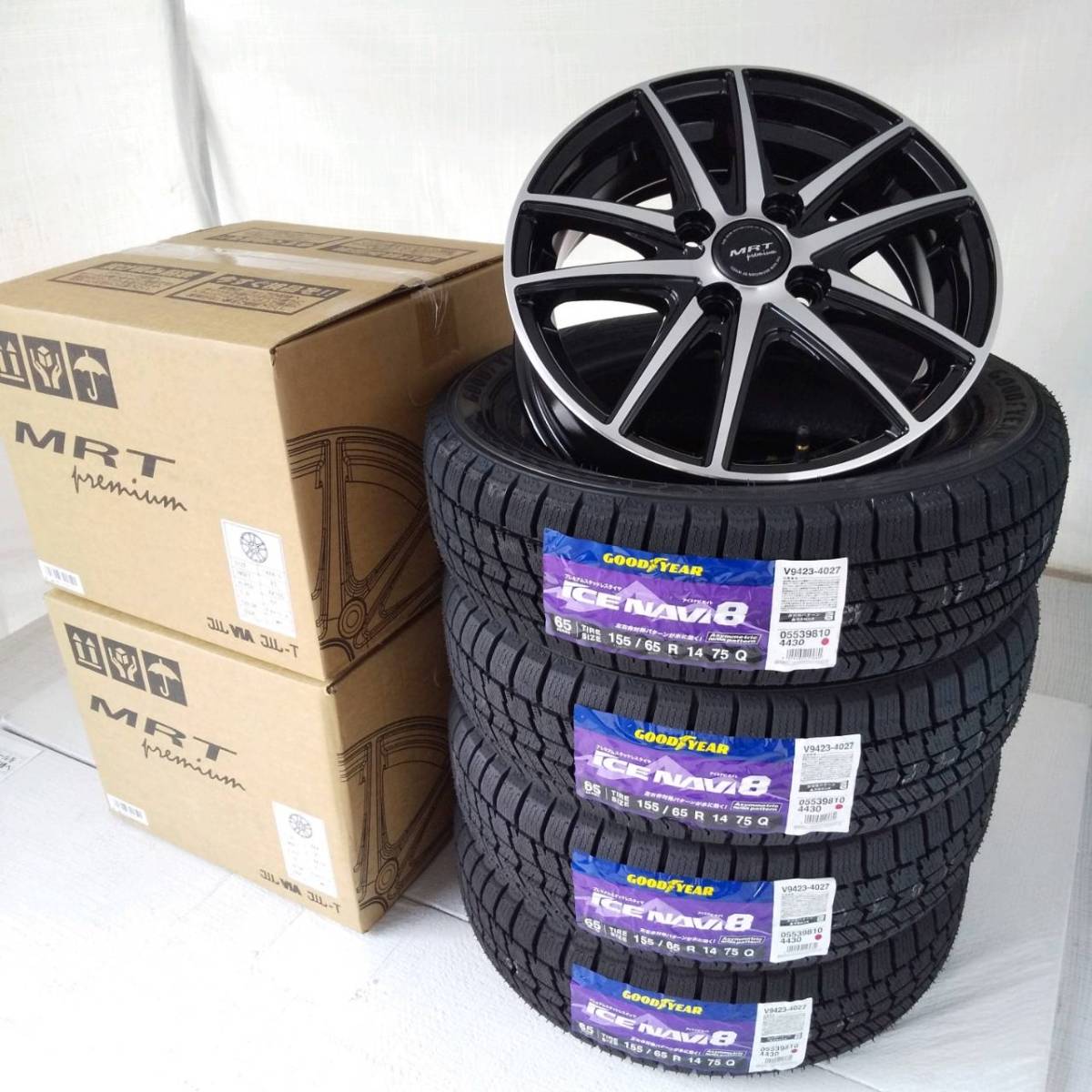 新品 14インチ Z05-BP 4.5J 4穴100 スタッドレス付4本SET 155/65R14 2023年製 グッドイヤー ICENAVI8 NBOX タント スペーシア(W2340-2)_画像2