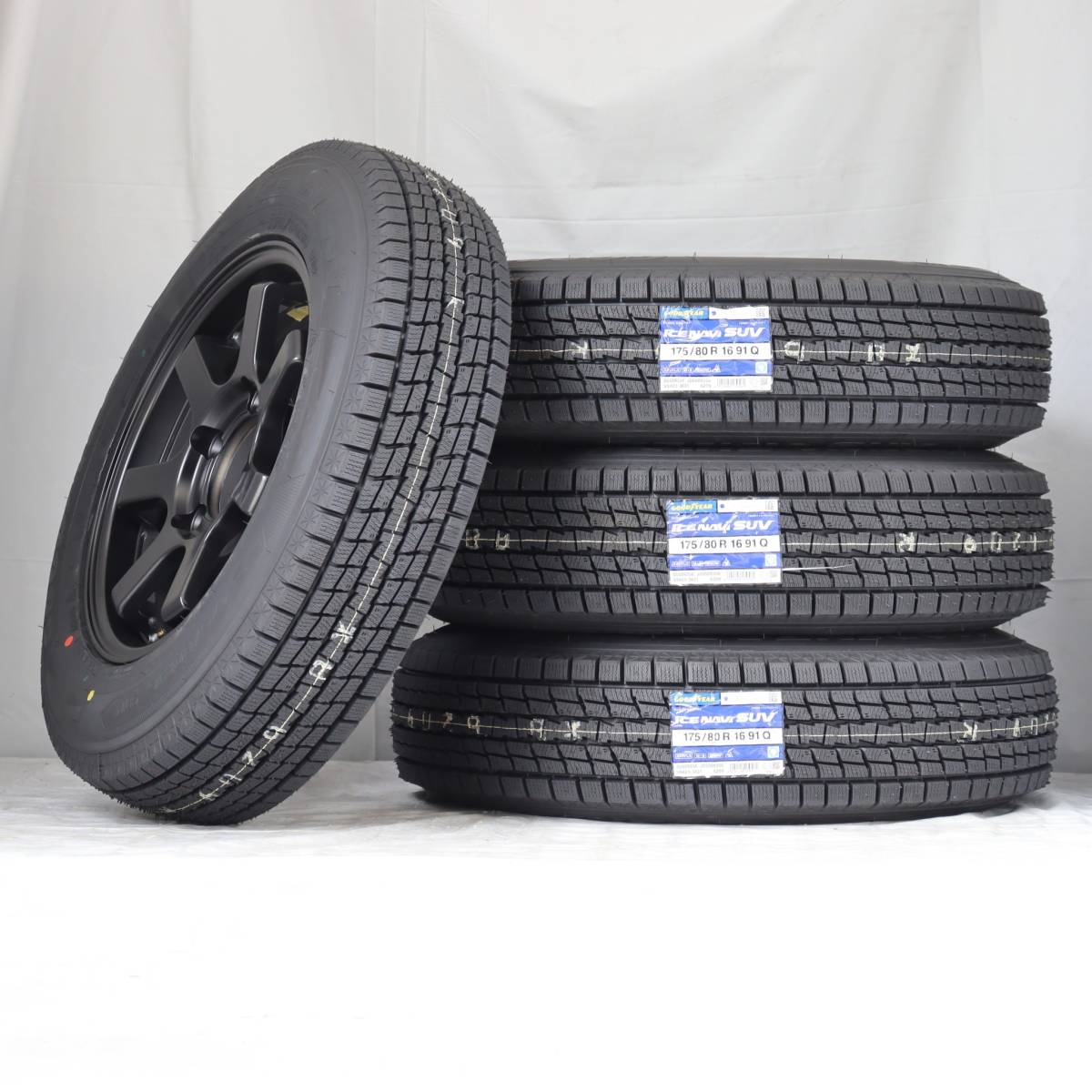 新品 16インチ 5.5J ＋20 5-139.7 ブラック スタッドレス付4本SET 175/80R16 2023年製 グッドイヤー ICENAVI SUV ジムニー (W2362)_画像6