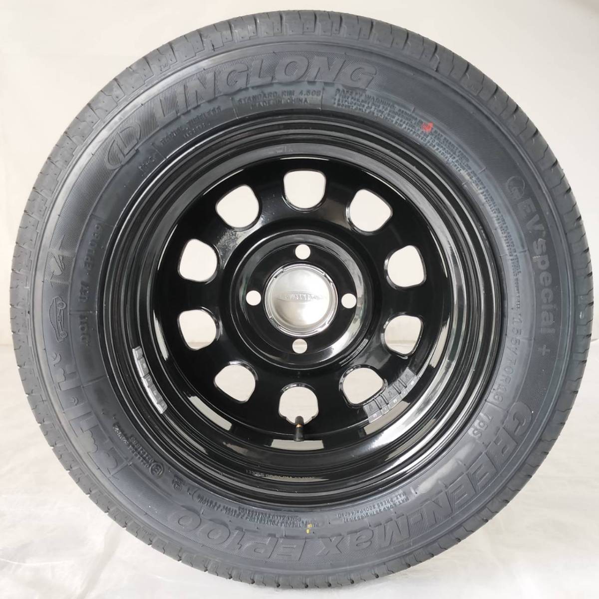 新品 デイトナ 13-4.5J＋40 4-100 ブラック タイヤ付4本SET 155/70R13 バモス エブリイ ライフ サンバー (W2474-1)_画像5