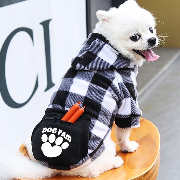 犬 ペット服 チェック柄 パーカー BW Sサイズ 柴犬 ジャックラッセルテリア スコティッシュテリア パグ ビションフリーゼ 冬服 裏起毛_画像3