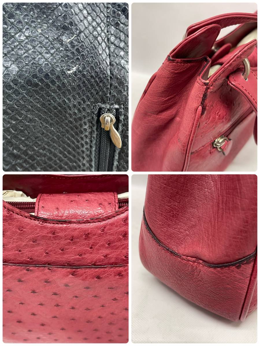 バッグ 4点おまとめ GENUINE PYTHON SKIN ショルダー/ Louis Feraud/ルイフェロー / オーストリッチ / GENUINE OSTRICH LEATHER_画像10