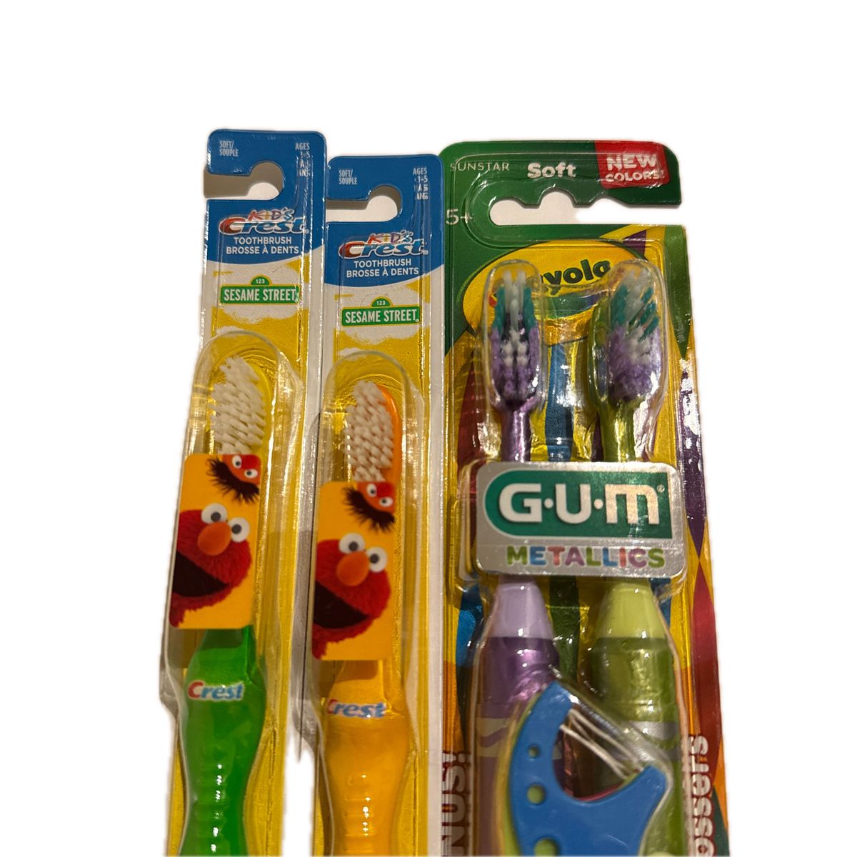 アメリカの子供歯ブラシ　SUNSTAR GUM METALLICS Crayola 2本フロス3本とセサミストリート歯ブラシ2本 