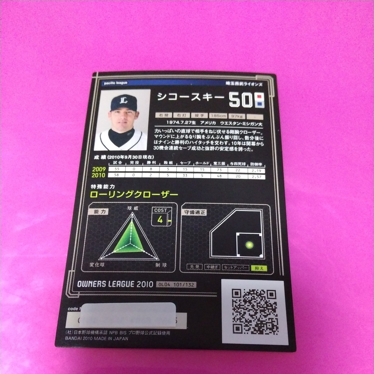 PC-40 プロ野球オーナーズリーグGREAT/埼玉西武ライオンズ 50/シコースキー_画像2