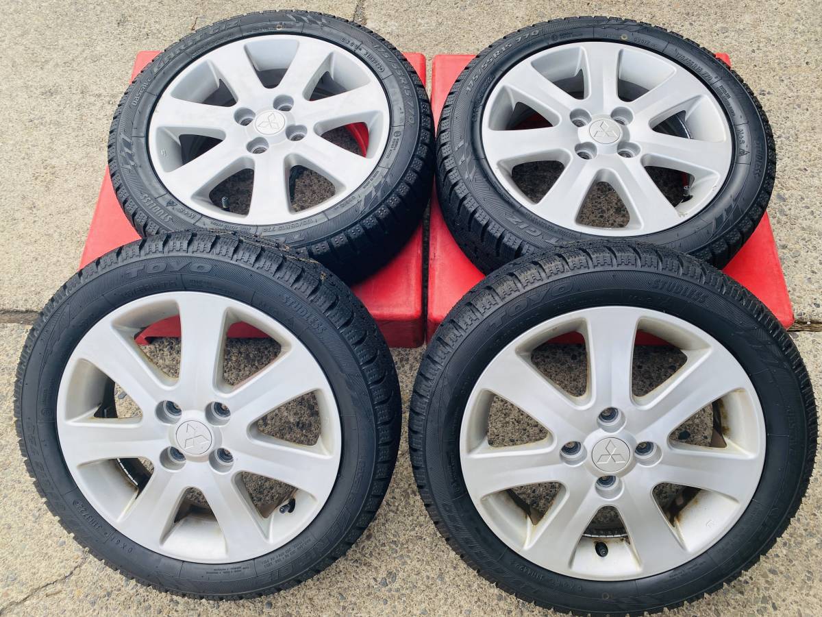 スタッドレスタイヤ 145/65R15 175/55R15 三菱 アイ i i-MiEV アルミ スノー 冬タイヤ バリ山 4本 2022年 純正ホイール 11272_画像1